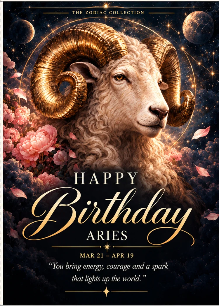 Aries Happy Birthday card front