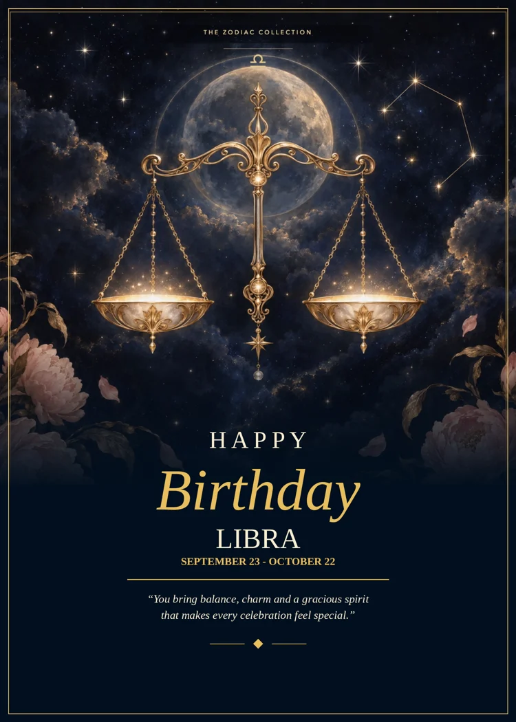 Libra Happy Birthday card front