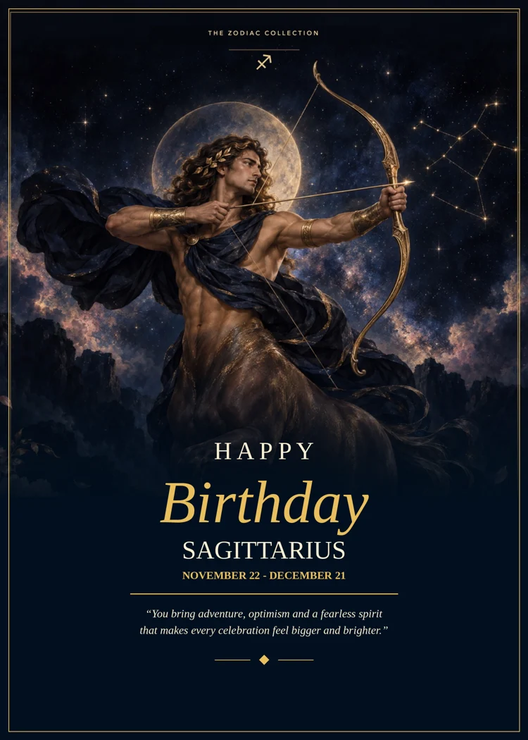 Sagittarius Happy Birthday card front